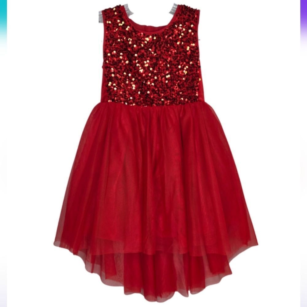 Cat & Jack XS 4-5 Red Sequin Tulle Sleeveless Dress O-1177